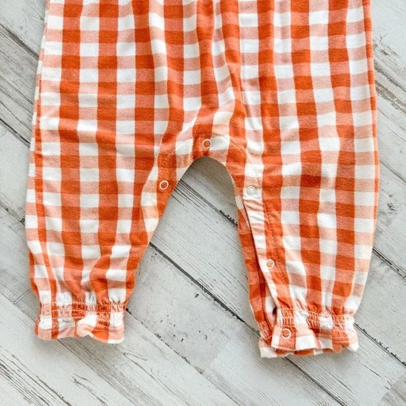 Angel Dear Harvest Pumpkin Smocked Bubble Romper Overalls Orange Gingham 6-12 mo - Picture 7 of 14